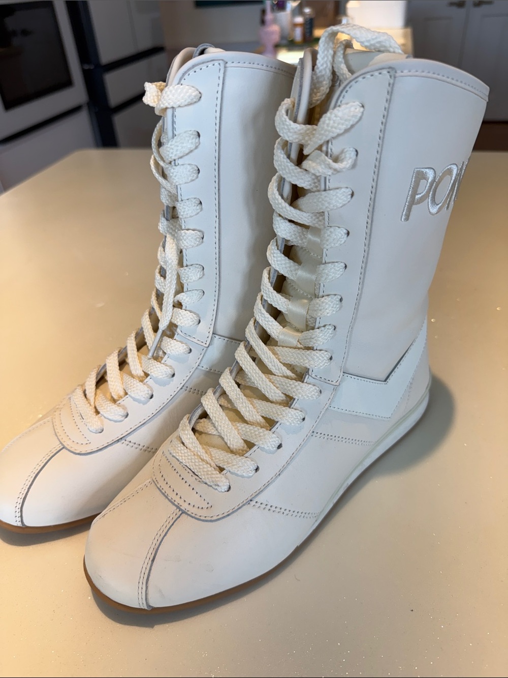 Pony White Lace-Up Women's High-Top Boots boxing